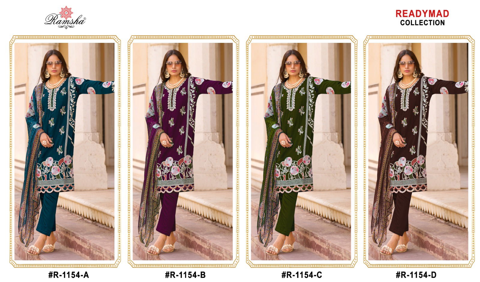 R 1154 By Ramsha Embroidery Georgette Pakistani Suits Wholesale Price In Surat